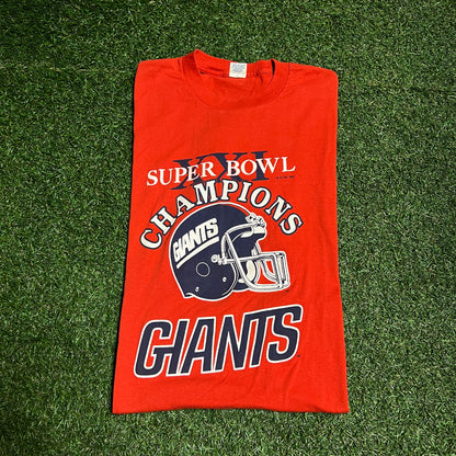 1987 Giants Super Bowl Champions Red Tee Size Medium USED v14030