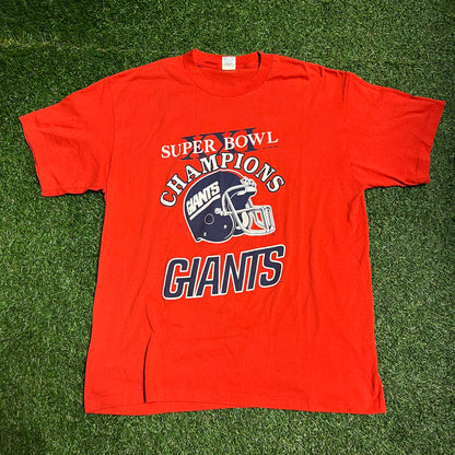 1987 Giants Super Bowl Champions Red Tee Size Medium USED v14030