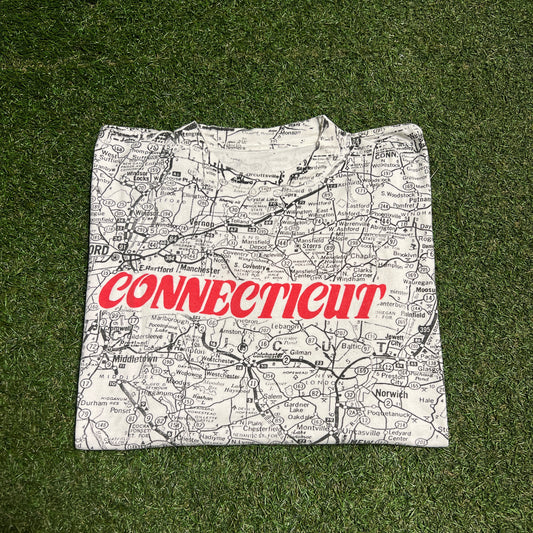 Connecticut Full Print Map Tee Size XL USED v14793
