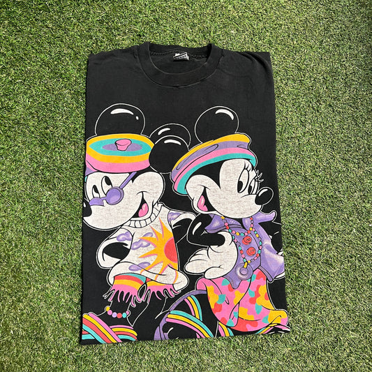 1999 Mickey and Mini in Summer Clothing Black Tee Size OS USED v14038