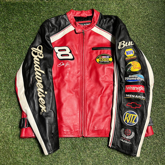Wilsons Leather Chase Budwesier #8 Red Leather Jacket Size XL USED v15809