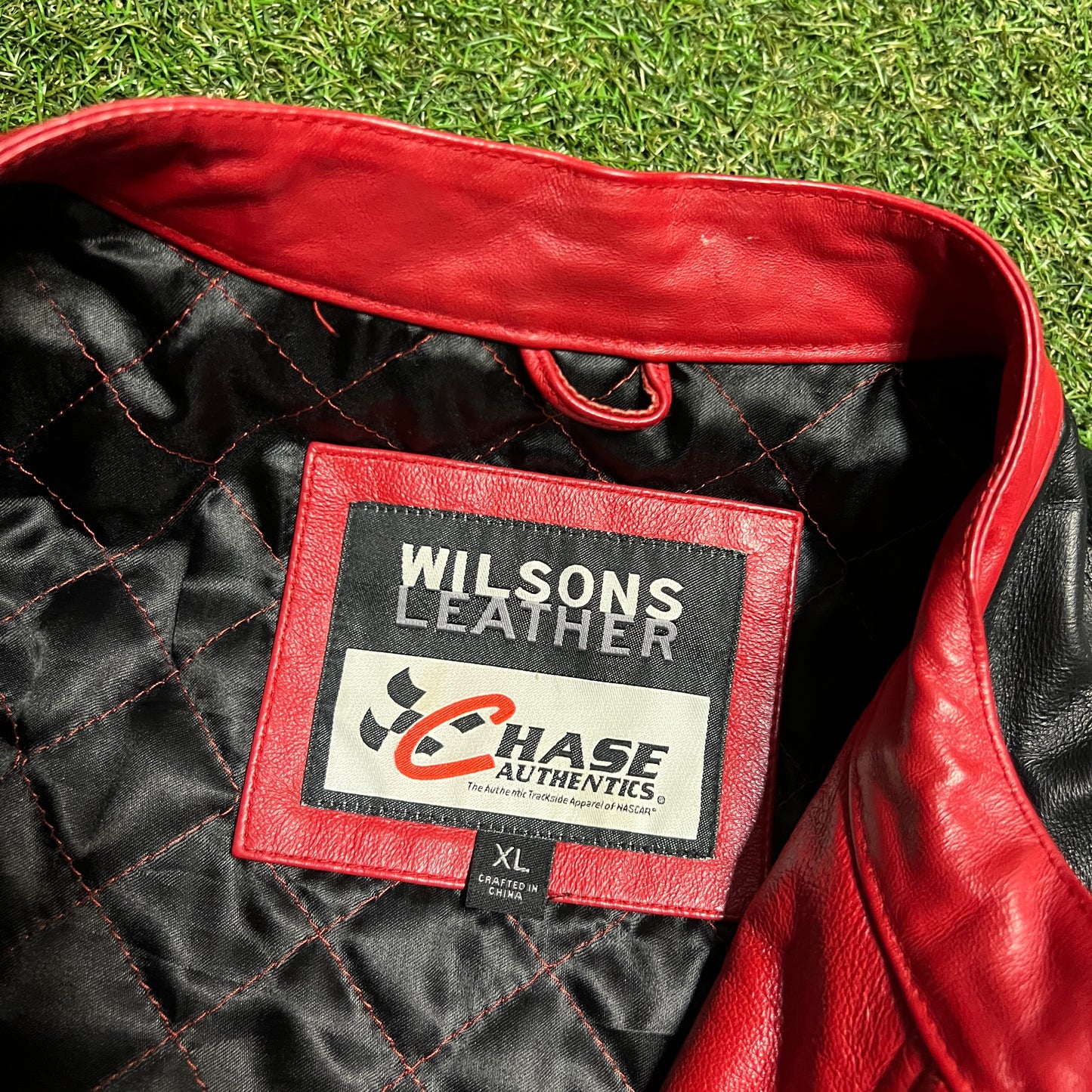 Wilsons Leather Chase Budwesier #8 Red Leather Jacket Size XL USED v15809