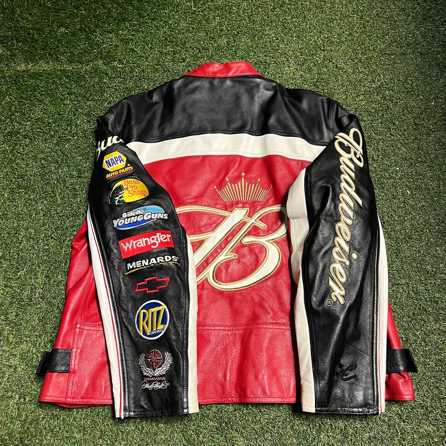 Wilsons Leather Chase Budwesier #8 Red Leather Jacket Size XL USED v15809