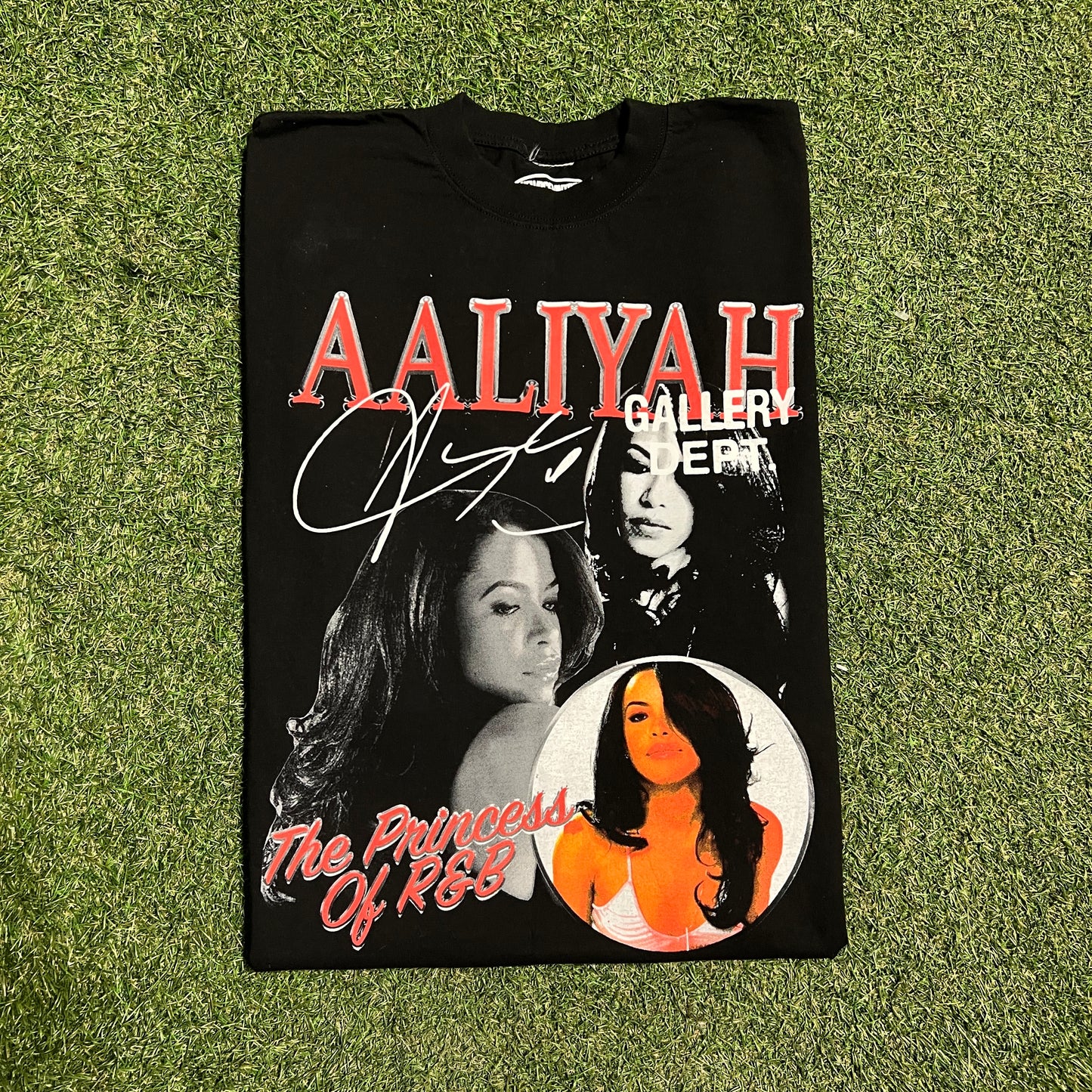 Aaliyah Rap Style Newage Print Black Tee Size XXL USED v15824