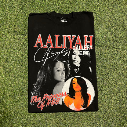 Aaliyah Rap Style Newage Print Black Tee Size XXL USED v15824