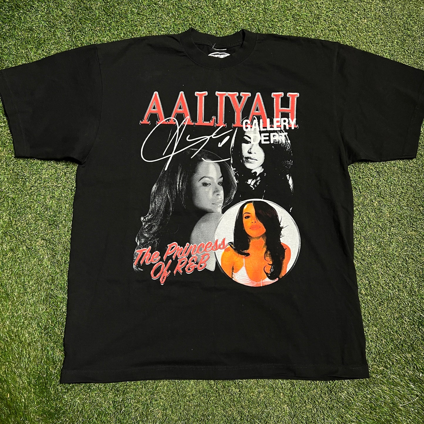 Aaliyah Rap Style Newage Print Black Tee Size XXL USED v15824