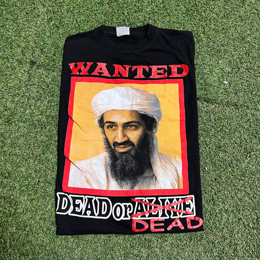 Y2K Osama Wanted Dead or Alive Black Tee Size XL USED v15825