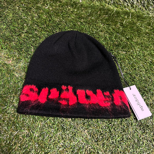 Sp5der Fuzzy Logo Mohair Black Beanie NEW x12374