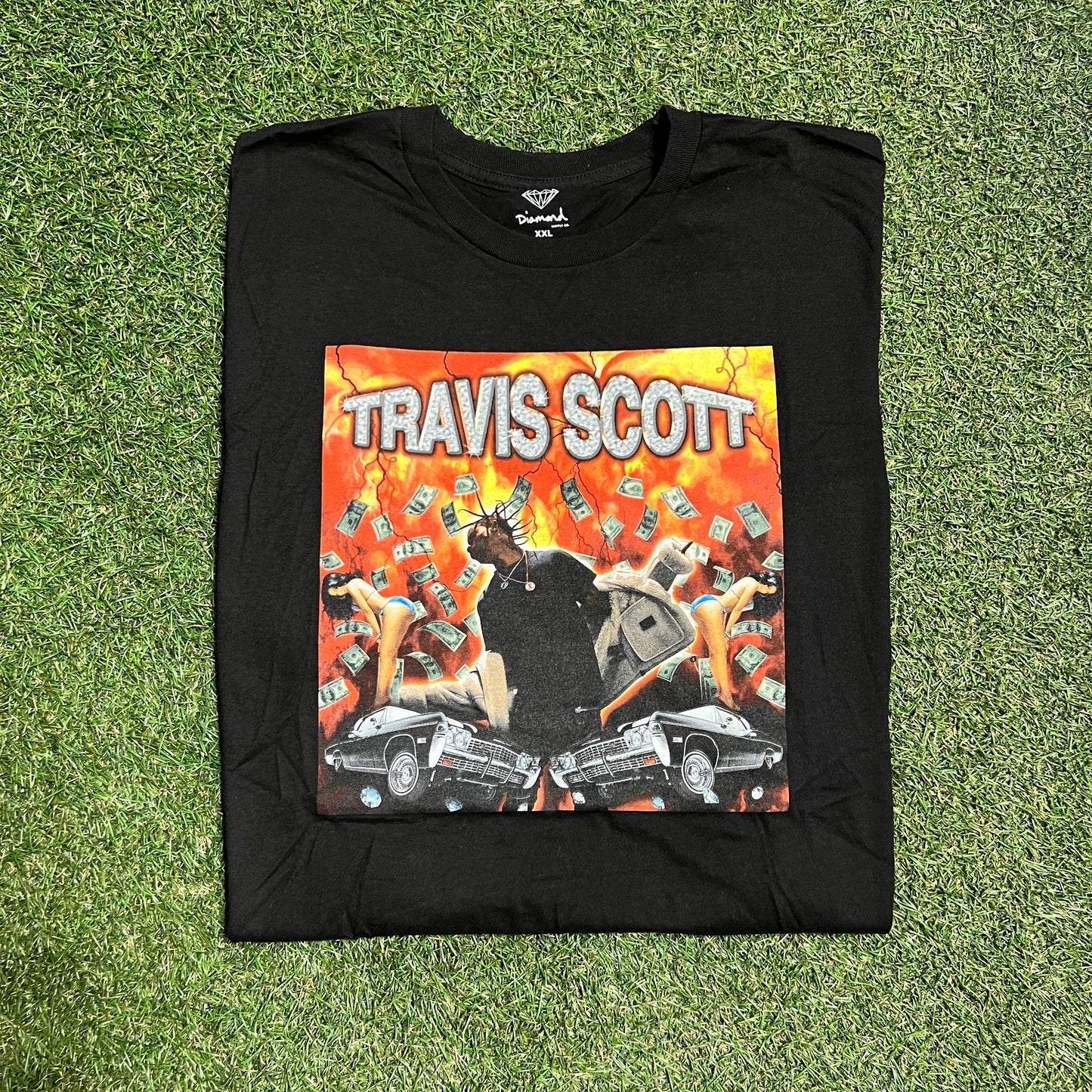 Travis Scott Flame Album Cover Black Tee Size XXL NEW x11529