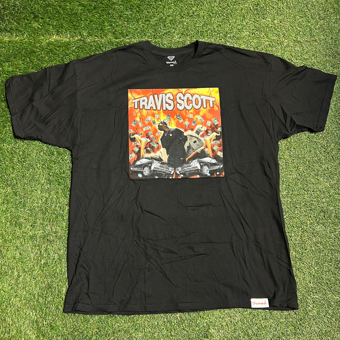 Travis Scott Flame Album Cover Black Tee Size XXL NEW x11529