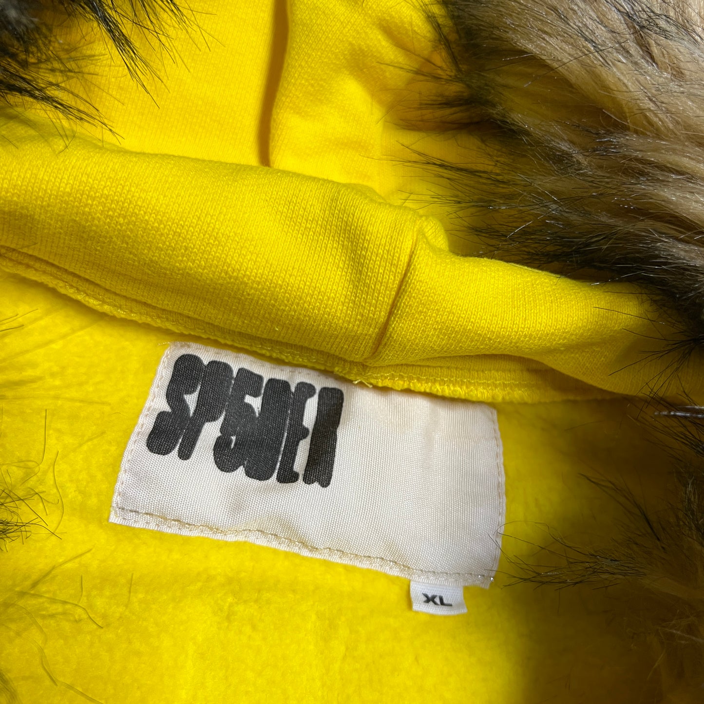 Sp5der Fur Hooded Zip Up Yellow Sweatshirt Size XL NEW x12375