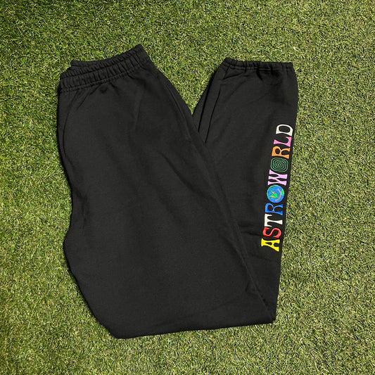 Travis Scott Astro World Embroidered Leg Black Sweatpants Size Large USED x11519