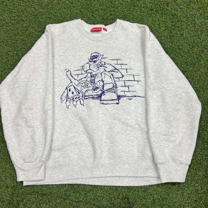 Supreme Cat Embroidery Grey Crewneck Size Large USED x12421