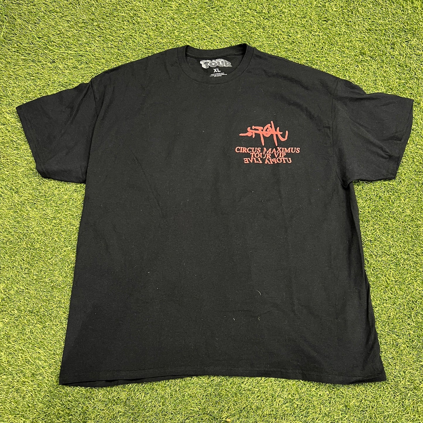 Travis Scott Utopia Circus Maximus Tour VIP Black Tee Size XL USED x12416