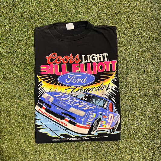 1990's Coors Light Bill Elliot Racing Black Tee Size XL USED V14908