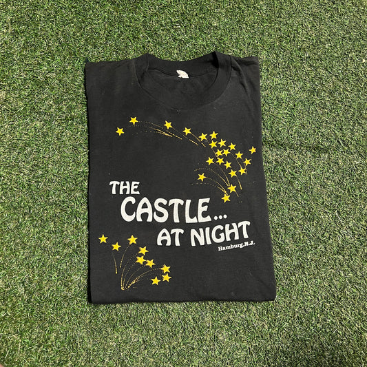 1990s The Castle At Night Hamburg NJ Black Tee Size Large USED v15887