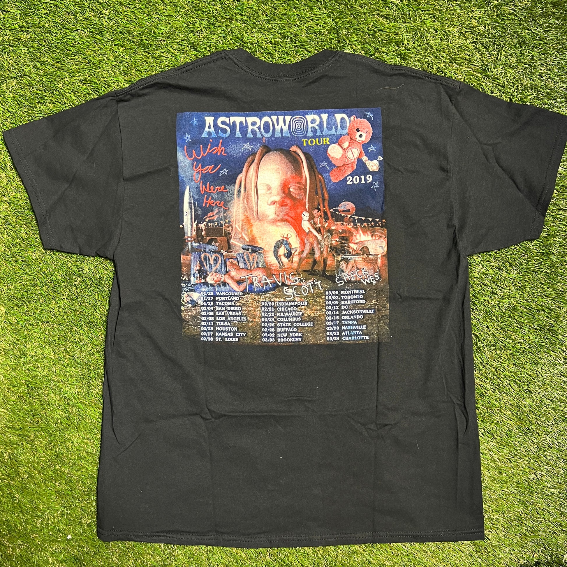 Travis Scott Astro World Bootleg Black Tee Size XL USED v2875