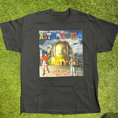 Travis Scott Astro World Bootleg Black Tee Size XL USED v2875