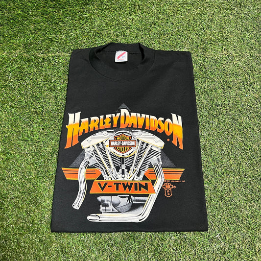 Harley Davidson V Twin 1987 Black Tee Size Medium USED v13920