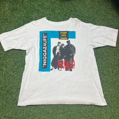 Straight Outta Compton NWA Tee White/Blue Size XL USED v5639