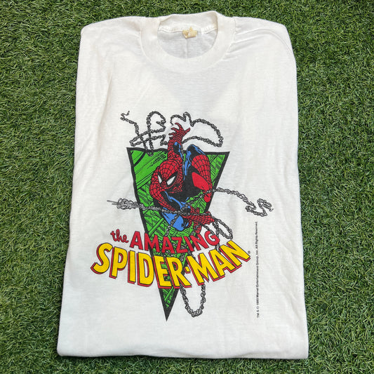 1989 The Amazing Spiderman tee white Size XL Used v12284