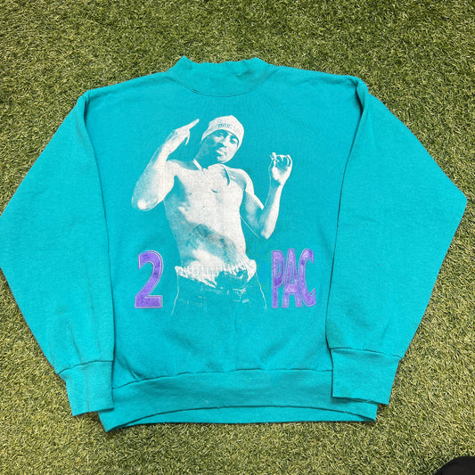 2Pac I get a round crewneck teal Size Medium USED v12442