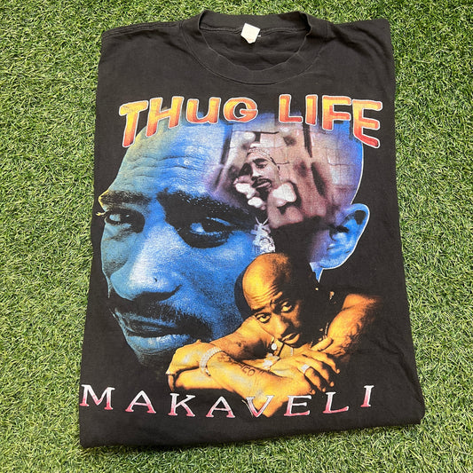 1990s 2PAC thug life makaveli one year memory tee black Size Medium USED v12541