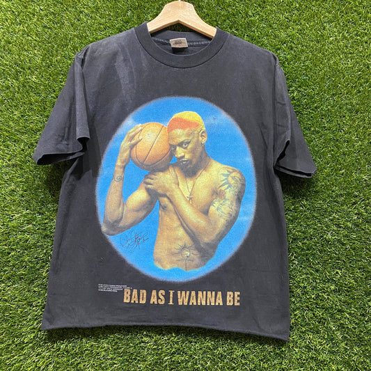 1996 Dennis Rodman Bad as I Wanna Be Cropped Black Tee Size Medium USED v12762