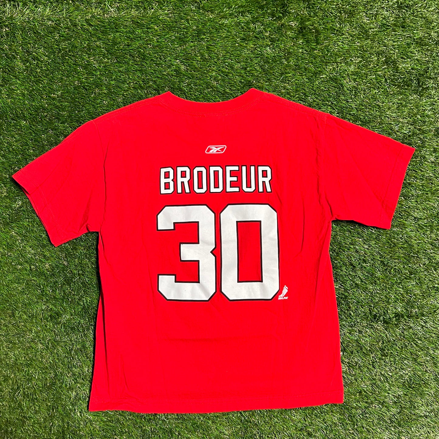 NJ devils brodeur reebok tee red Kids size Large USED v12780