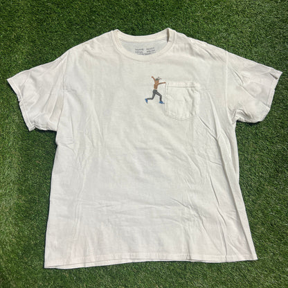 Travis Scott Virgil Abloh Astroworld Pocket Tee White Travis Action Figure Size XL USED x9840