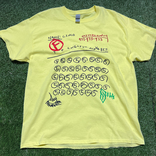 5AM English Alphabet Yellow Tee Size XL USED V7482