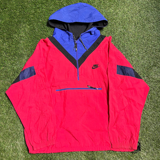Nike quarter zip windbreaker kangaroo pouch red and blue Size XL USED v13210