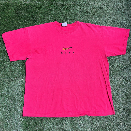 1990's Nike Orange Embroided Swoosh Red Tee Size XXL USED v13223