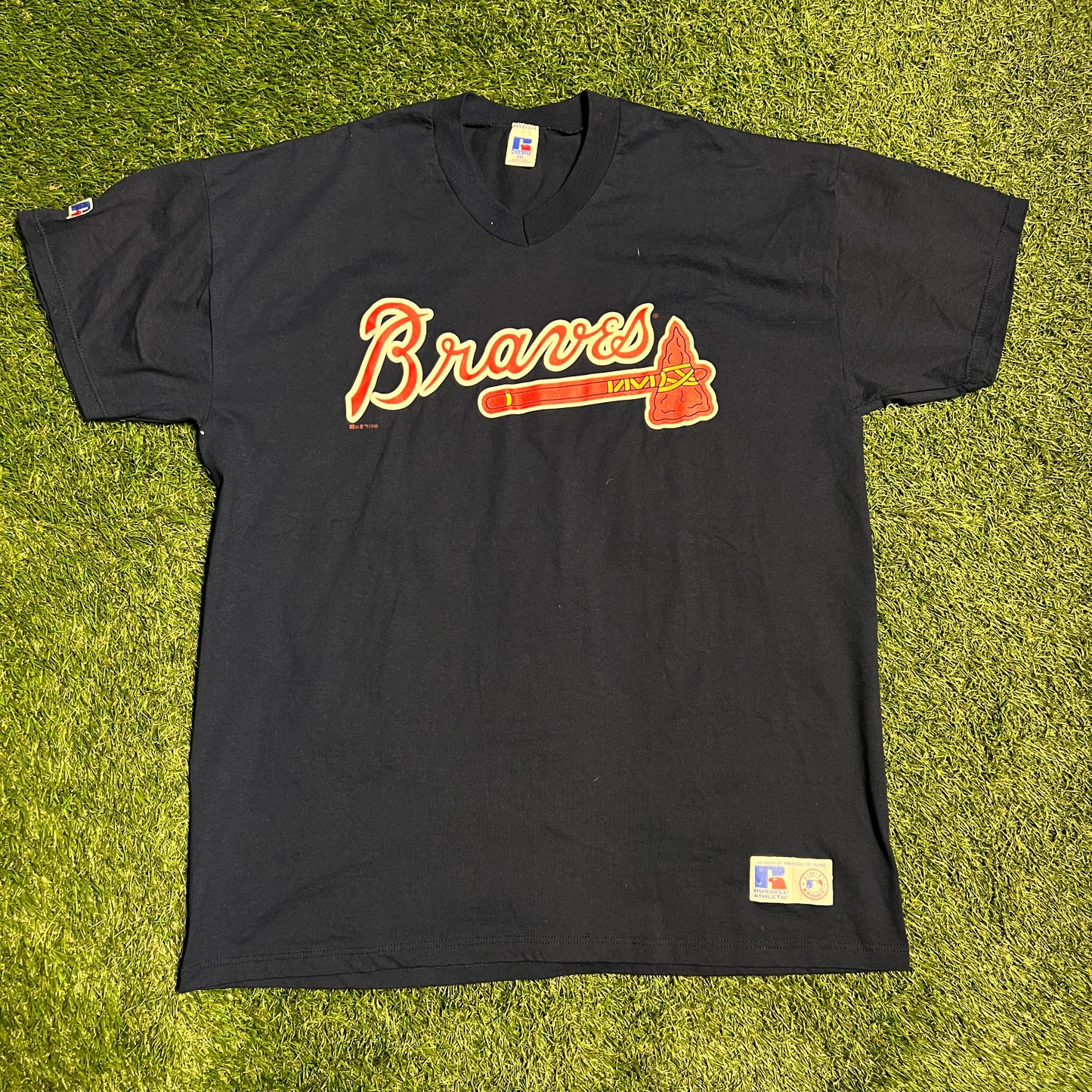 Russell Athletic Braves Logo Navy Tee Size 2XL USED v13251