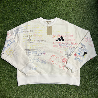 Season 5 Yeezy Adidas Conscience Writing All Over White Crewneck Size Small NEW x10177