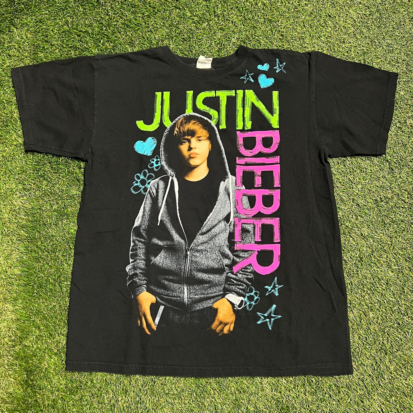 Y2K Justin Bieber Tour Tee Size Large USED v13376