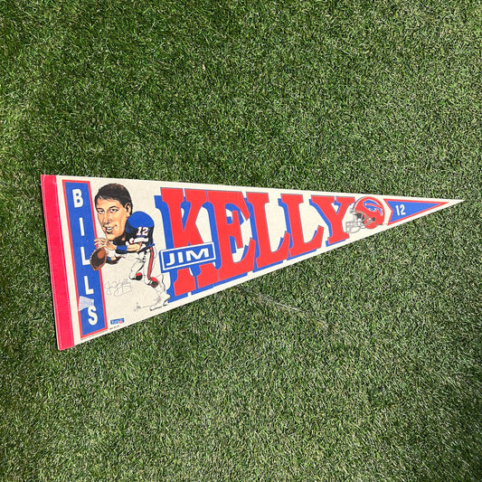 1991 NFL Bills Jim Kelly White Pennant OS USED v13423