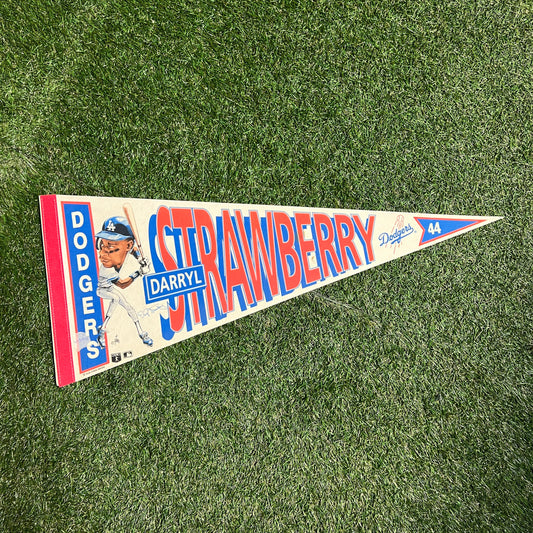 1990s MLB Dodgers Darryl Strawberry White Pennant OS USED v13421