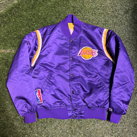 Lakers 1990s Starter Stain Button Up Jacket Purple Size Large (Fits Smaller) USED v13440