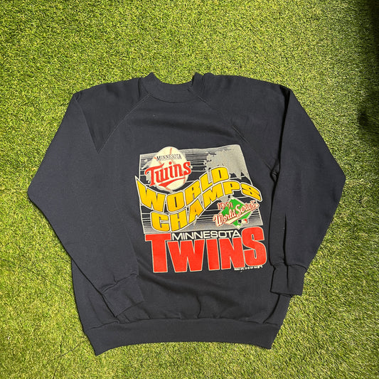 1991 Minnesota Twins World Champs Navy Crewneck Size XL USED v13527