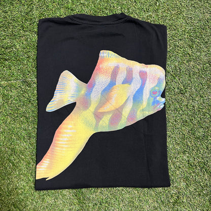 Palace Colorful Fish Logo Black Tee Medium USED x10678