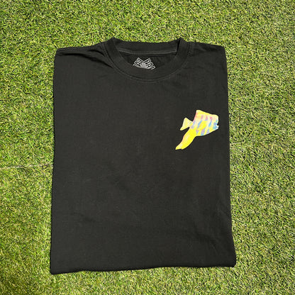 Palace Colorful Fish Logo Black Tee Medium USED x10678