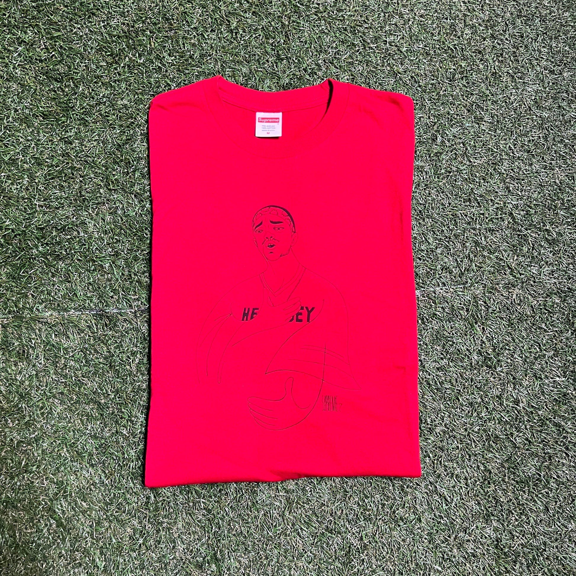 Supreme Man With Hand On Chest Red Tee Medium USED x10679