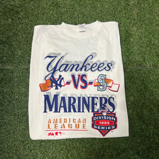 1995 Yankees vs Mariners American League Division Series White Tee Size XL USED v13610