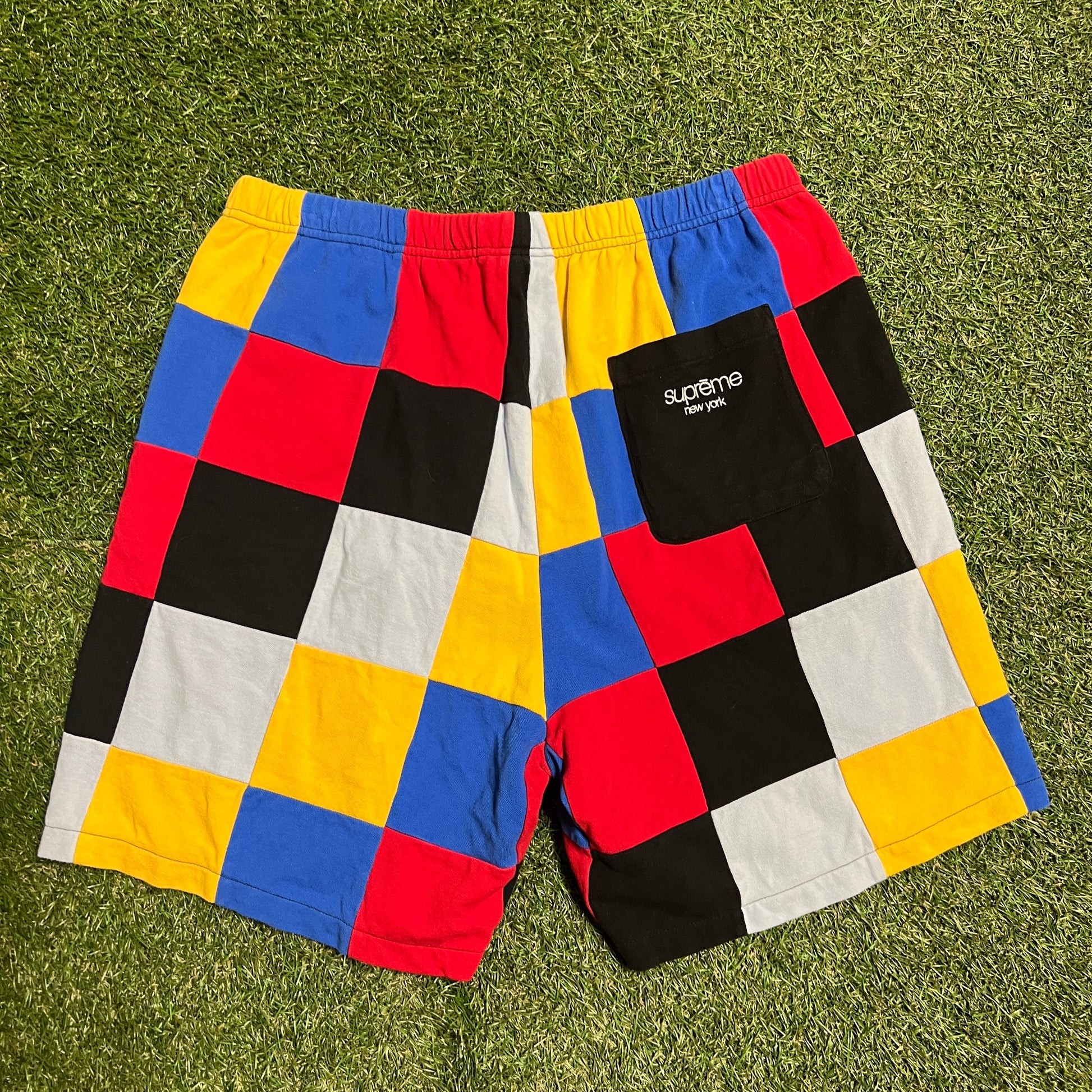 Supreme Sqaure Patch Work Shorts Size Large USED x10771
