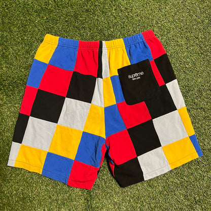 Supreme Sqaure Patch Work Shorts Size Large USED x10771