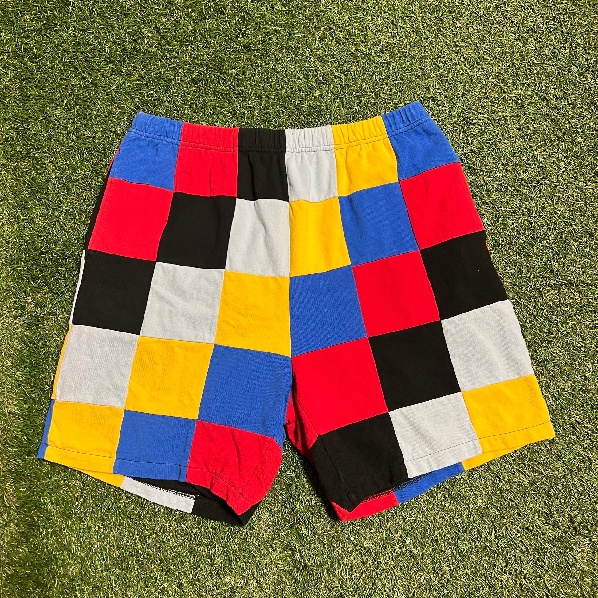 Supreme Sqaure Patch Work Shorts Size Large USED x10771