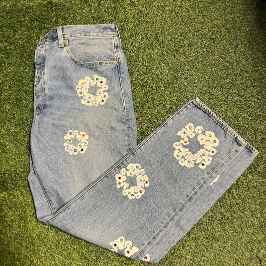 Denim Tears Levis Rhinestone Jeans Size 38 USED x10844