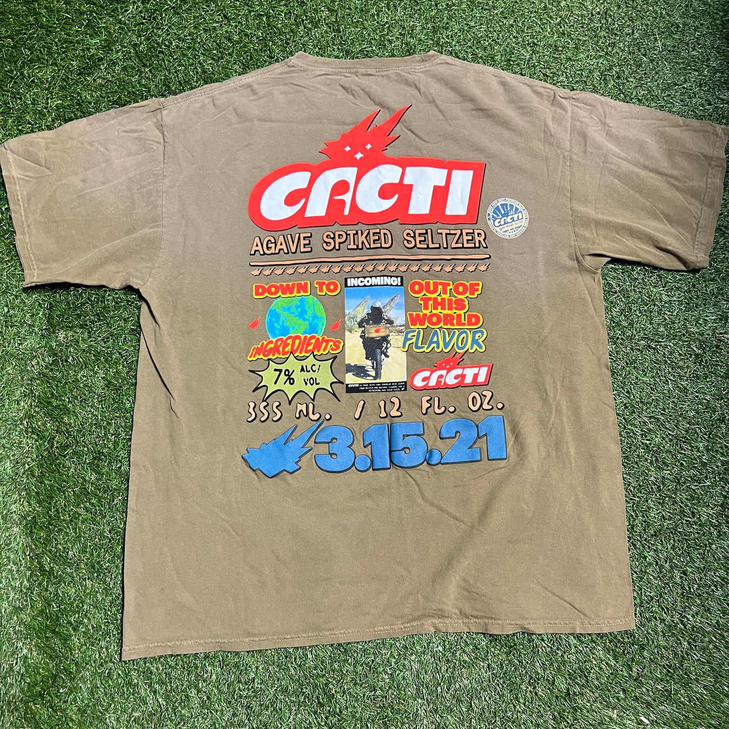 Travis Scott Cacti Seltzer Brown Tee Size XXL USED x10856