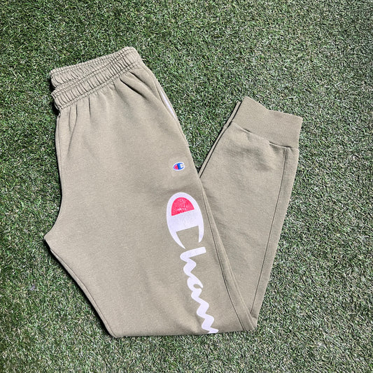 Champion Spell Out Logo Olive Sweatpants Size Medium USED v13764